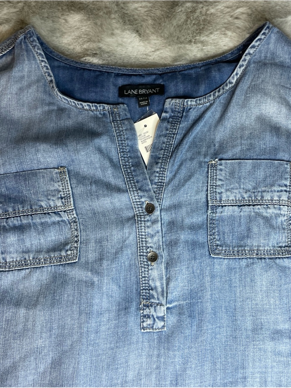 Lane Bryant Light Blue Denim Henley Blouse-0223 - Picture 5 of 7